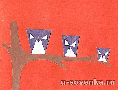 Оригами-аппликация "Совинное семейство" Оригами-аппликация
