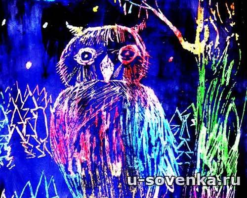 Сова - граттаж Сова - граттаж