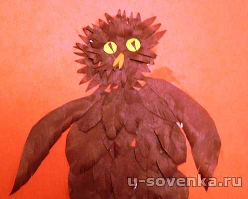 Совенок - аппликация из цветной бумаги Совенок - аппликация из цветной бумаги